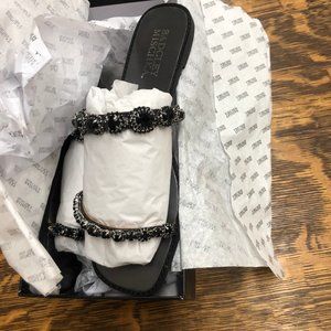 Badgley Mischka Reed Black Flats Slip On Embellished Sandals